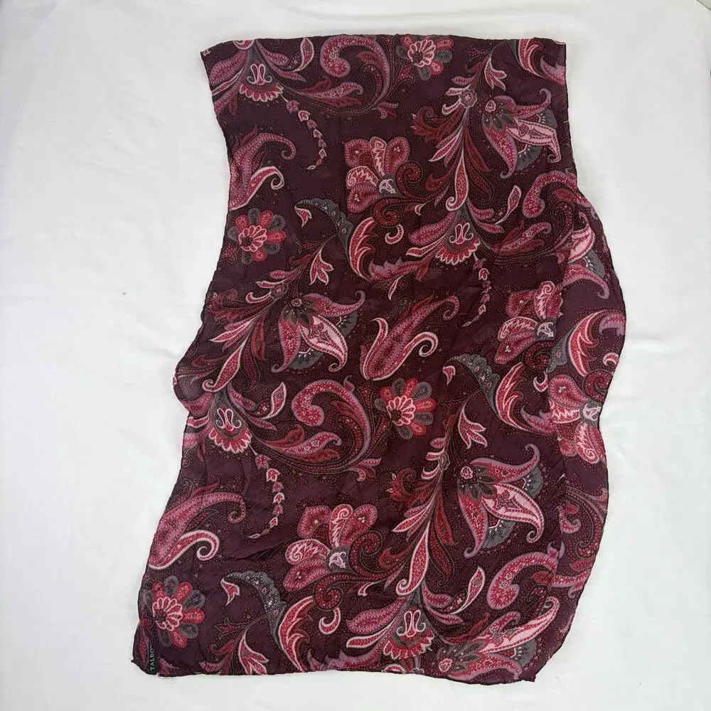 Talbots Paisley Print Burgundy Scarf Rectangular 60